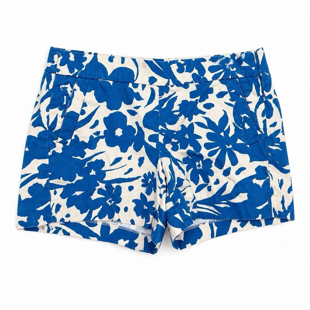 J.Crew Blue White Floral Shorts Women’s Size 8 Chino Flat Front Preppy Summer